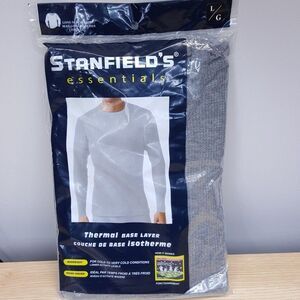 STANFIELDS Shirt Mens Large Grey Cotton Blend Waffle Knit Base Layer Top